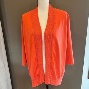Lauren Ashley Women's Orange Knit Open Front Cardigan, Size Large